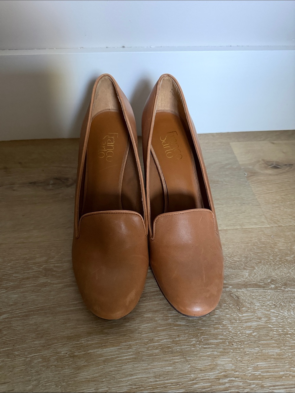 Franco Sarto Cognac Leather Slip-On Heels